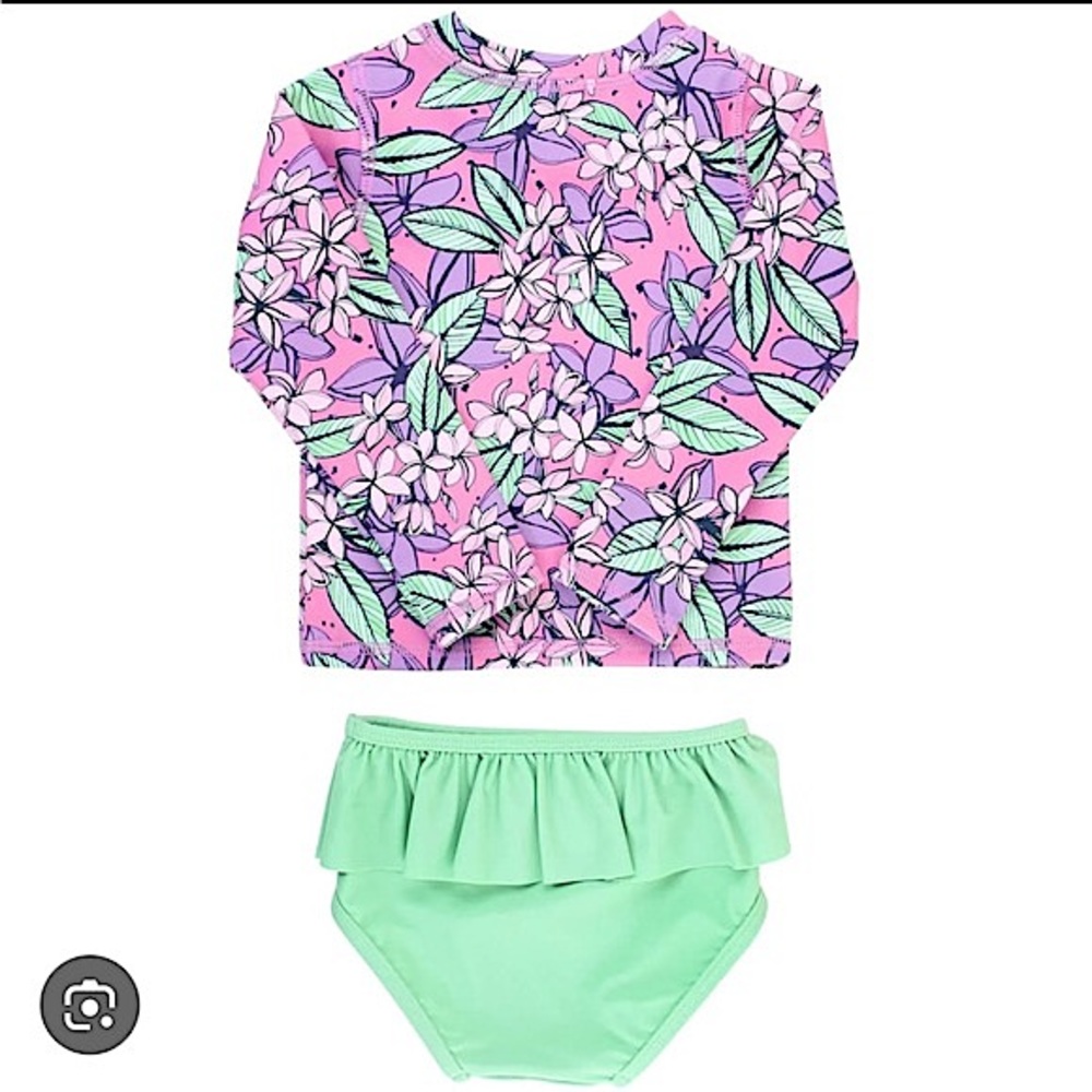 RuffleButts Baby Girls Rash Guard 2-Piece Swimsuit- Long Sleeve Bikini UPF 50+